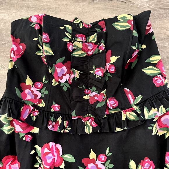 Torrid Floral Pink Black Dress Ruffles Knee Length Tulle Plus Size 16 Strapless - Picture 4 of 7